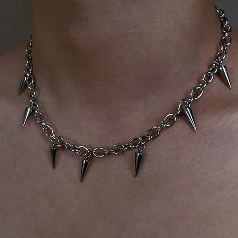Stainless Steel Punk Aesthetic Stud Necklace Men Choker Cool Hip Hop Women Rivet Pendant Necklace Gothic Jewelry Gifts
