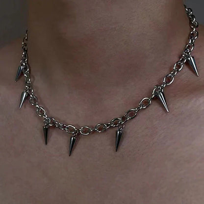 Stainless Steel Punk Aesthetic Stud Necklace Men Choker Cool Hip Hop Women Rivet Pendant Necklace Gothic Jewelry Gifts