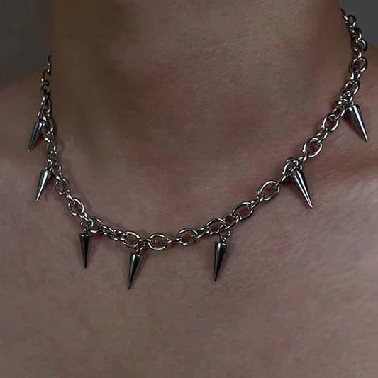 Stainless Steel Punk Aesthetic Stud Necklace Men Choker Cool Hip Hop Women Rivet Pendant Necklace Gothic Jewelry Gifts
