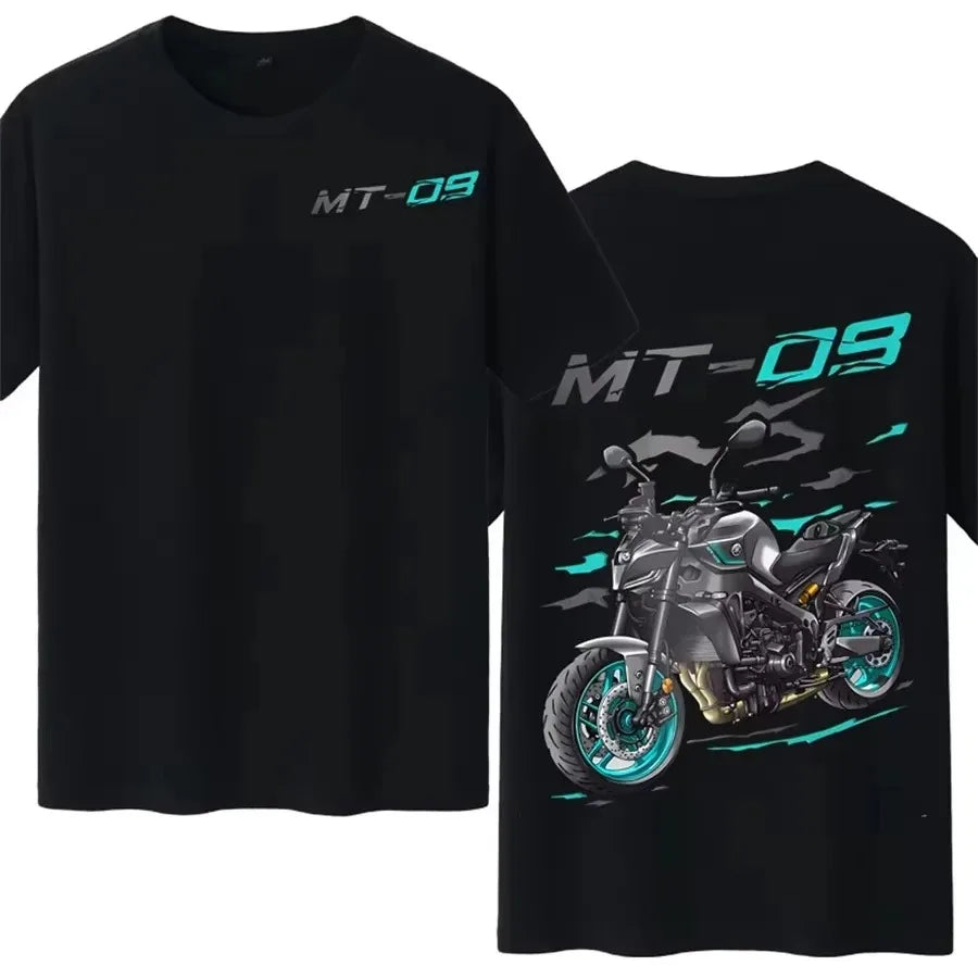 MT-09 Motorcycle Rider Cotton Printed T-shirt, Men's and Women's Short-sleeved Retro Casual Cotton Graphic T-shirt