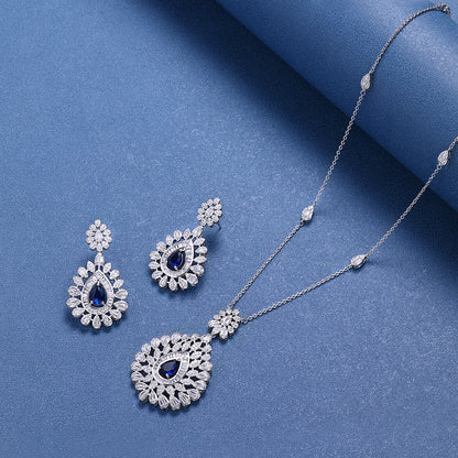 Elegant Women Wedding Jewellery African CZ Crystal Leaf Drop Bridal Necklace Bracelet and Earrings Jewelry Sets