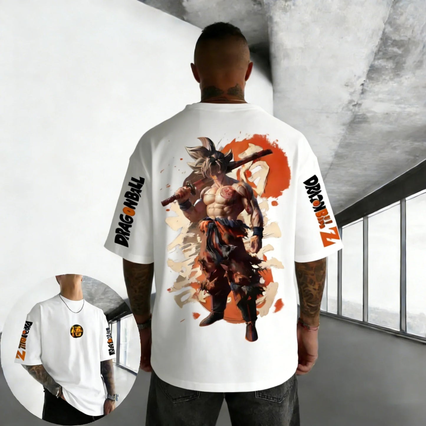 Oversized Cotton T-shirt Summer New Goku Printed Neutral Street Hip Hop Loose Casual Short Sleeve Top