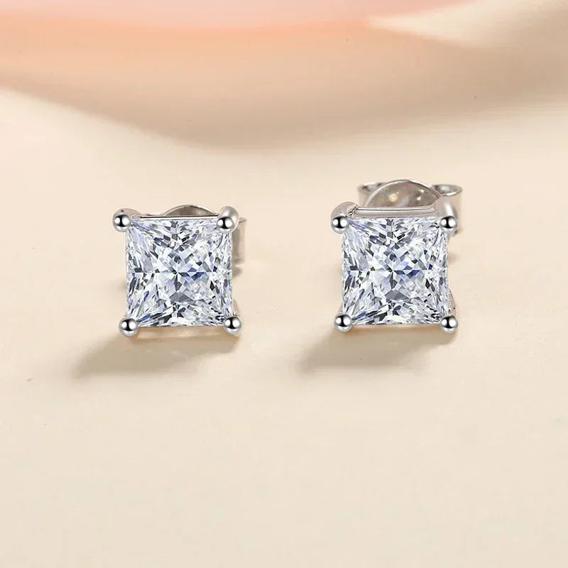 1ct Princess Cut Moissanite Earrings for Women S925 Sterling Silver with Gold Plated Ear Studs Wedding Party Fine Jewelry
