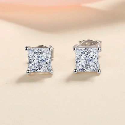 1ct Princess Cut Moissanite Earrings for Women S925 Sterling Silver with Gold Plated Ear Studs Wedding Party Fine Jewelry