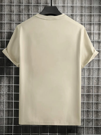 Men's summer 100% pure cotton fashionable casual loose Colombian architectural letter printed round neck short sleeved T-shirt