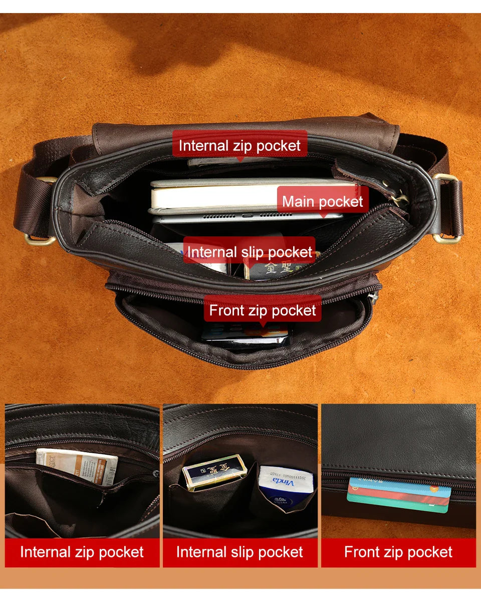 Men's Bags Genuine Leather Messenger Bag Crossbody Shoulder Bags For Male Casual Handbag Men Sling Pack For Work Business