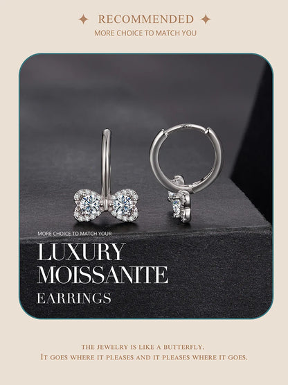 Elegant Moissanite Hoop Earrings for Women, Bow Shape 925 Sterling Silver D Color Round Cut Lab Diamond Earrings