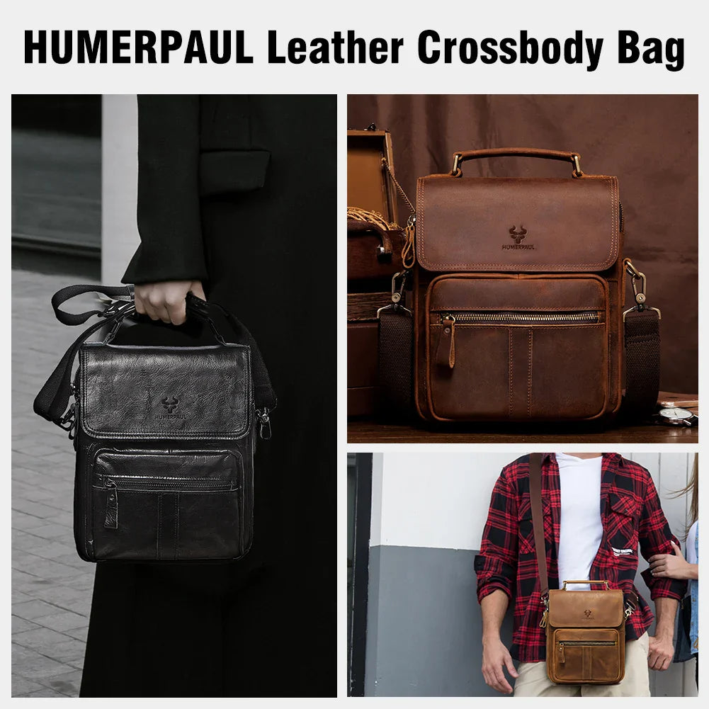 Genuine Leather Men's Shoulder Bag Luxury Work Business Messenger Bags Fashion Male Crossbody with Adjustable Straps