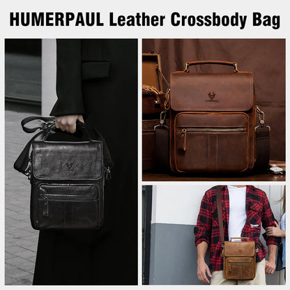 Genuine Leather Men's Shoulder Bag Luxury Work Business Messenger Bags Fashion Male Crossbody with Adjustable Straps