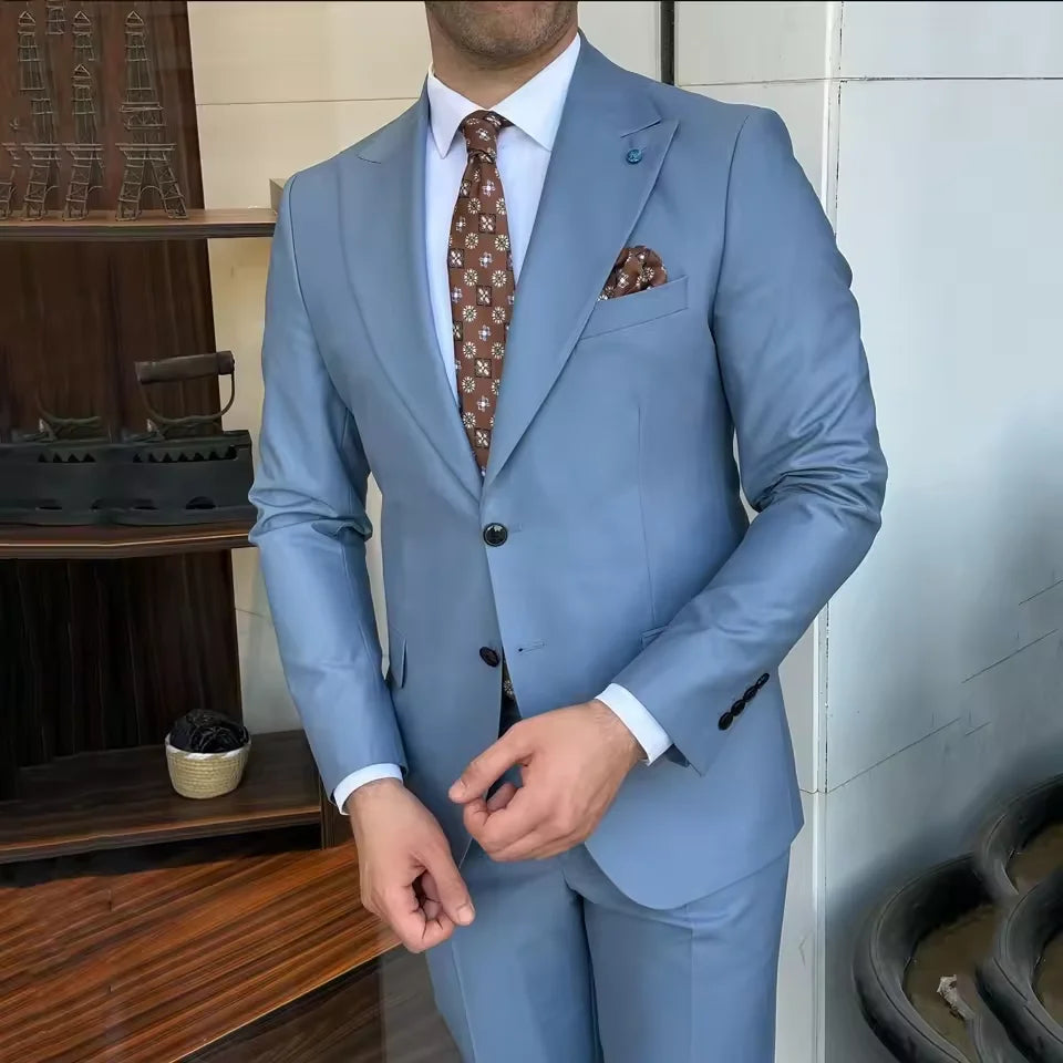 Two piece fashion suit men's formal business suit round neck wedding dress tailcoat jacket pants clothing men's clothing