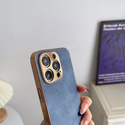Leather Phone Case For Iphone 13 11 12 14 15 16 ProMax Plus Electroplated Frame Lambskin Phone Shell For IPHON13 14 15 16 Promax