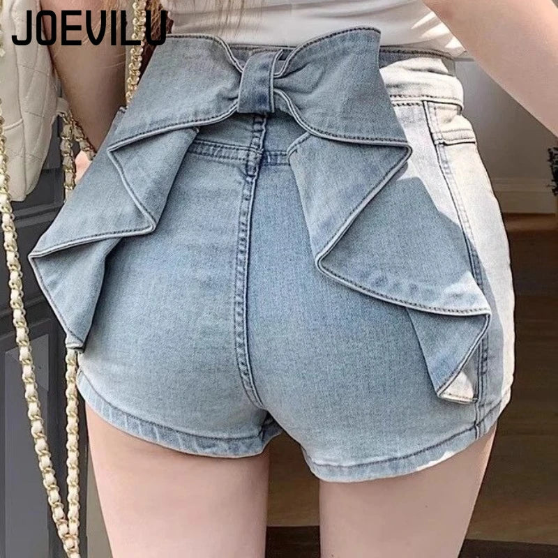 Women's Sexy Denim Shorts  Y2K Petite High Waisted Hip Lifting Shorts with Personality 3D Bow Detail Slim Summer Hot Pants