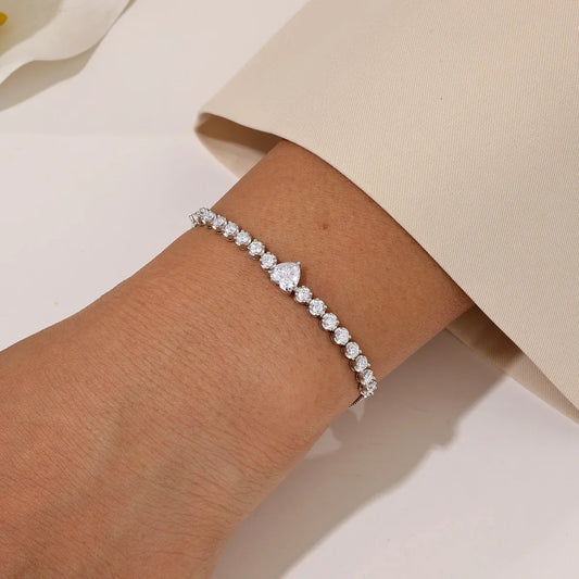 2.5mm Full Moissanite Tennis Riviera Bracelet With 6mm Heart Cut Diamond Adjustable Wrist Chain S925 Silver for Women Jewelry