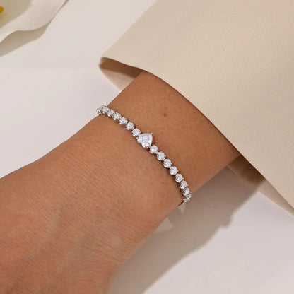 2.5mm Full Moissanite Tennis Riviera Bracelet With 6mm Heart Cut Diamond Adjustable Wrist Chain S925 Silver for Women Jewelry