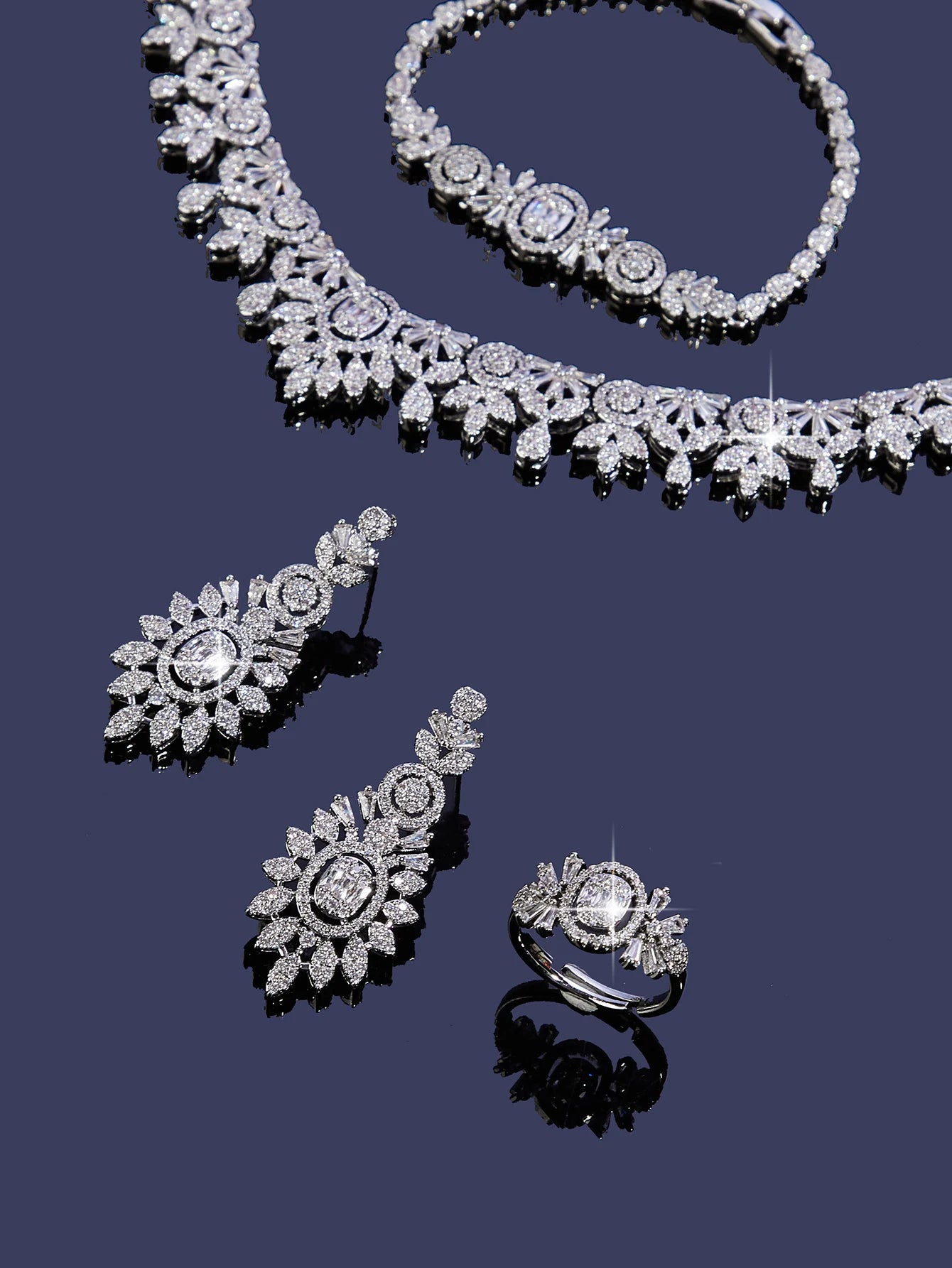 2025 New 4-piece Bride Zirconia Full Set Women's Party Jewelry Set Luxury Dubai Nigeria CZ Crystal Wedding Jewelry Set
