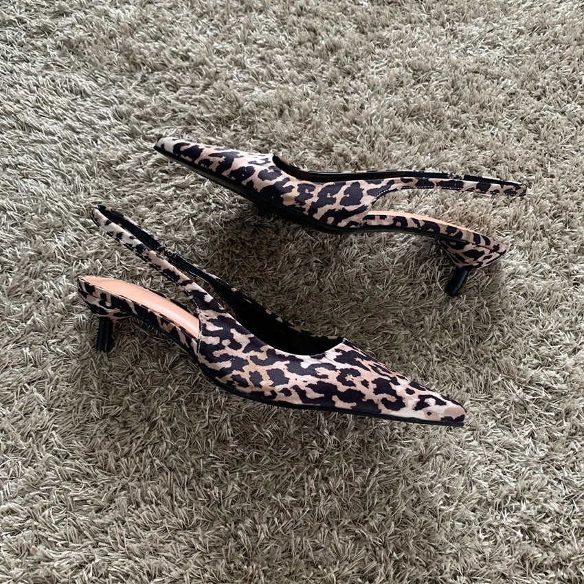 Woman Leopard Print High Heels Women Sandals Summer Fashion Pointed Toe Low-heel Pumps Slingbacks Elegant Female Heeled Shoes