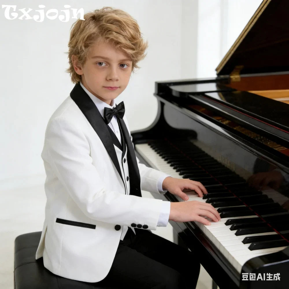 New Arrival Boys Elegant Tuxedo 4 Pieces Wedding Ring Bearer Outfit Classic Formal Kids Suit Set School Choir Performance 3-14T