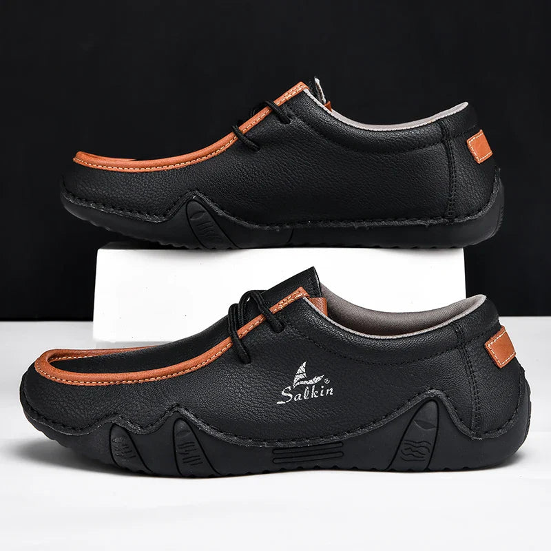 Novos Tênis Masculinos Casuais de Couro Feitos à Mão da Moda 2024 Design Sapatilhas Masculinas Mocassins Respiráveis Cano Baixo Sapatos Flats Dirigir Tamanho Grande