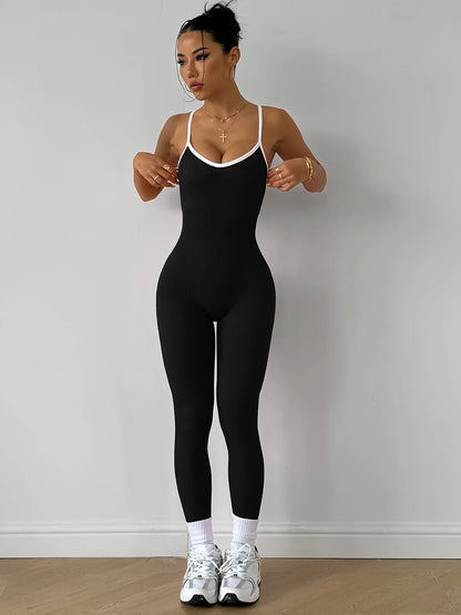 Pink Sports Jumpsuit Girls Running One Piece Bodysuit Workout Rompers Women Overalls Sportswear Fitness Yoga Suit