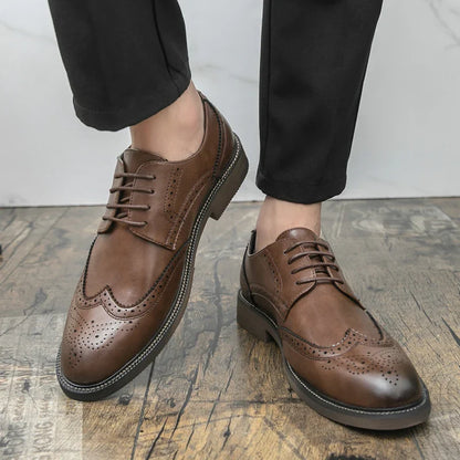 Men Lace Up Derby Shoes PU Solid Color Round Toe Business Casual Fashion Formal Shoes