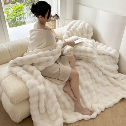2025 new solid color imitation rabbit plush milk plush thickened thermal leisure home blanket office nap blanket, no pillowcase.