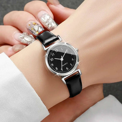 2PCS Fashion Women Quartz Watches Set Simple Small Dial Leather Strap Watch for Girls Reloj Mujer（Without Box）