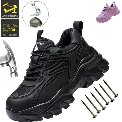 Lace-up Safety Work Shoes For Women Steel Head Boots Female Indestructible Construction Non Slip Platform Work Shoes