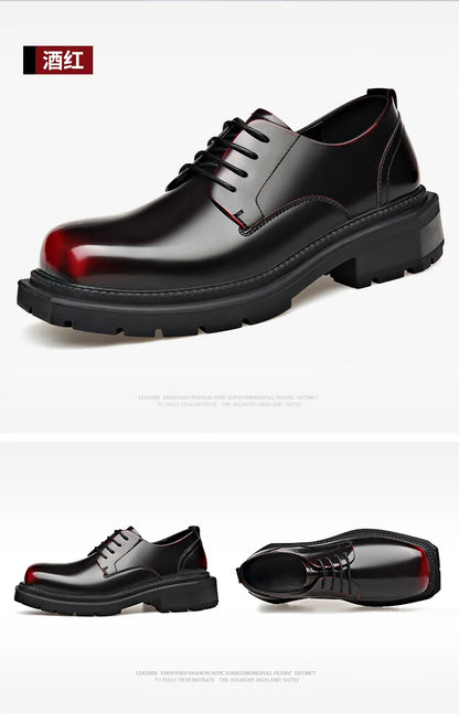 British Thick-soled Formal Leather Shoes Men Spring Autumn Lace Designer Platform Shoes Male Fashion Business Casual Shoe Man