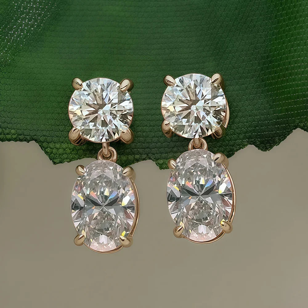 3cttw  Certified Oval/Round Cut Moissanite Diamond Drop Earrings for Women 100% 925 Sterling Silver Stud Earring Fine Jewelry