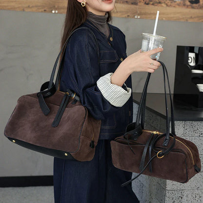 Autumn winter Women's Cow Genuine Leather Tote Bag suede commuting Cowhide Handbags Large Capacity Designer Luxury velvet Bags