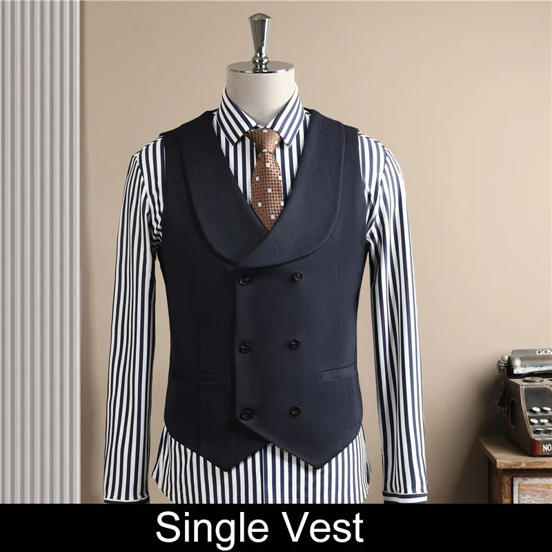 Man Outfit Turn Down Collar Long Sleeve Blazer Men Turn Down Collar Vest Straight-leg Pant Male Striped Slim 3-piece Suit Set
