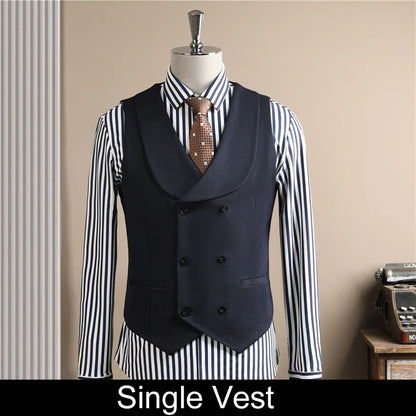 Man Outfit Turn Down Collar Long Sleeve Blazer Men Turn Down Collar Vest Straight-leg Pant Male Striped Slim 3-piece Suit Set