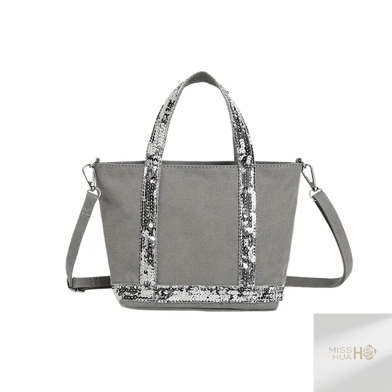 Multi-purpose Canvas Tote Bag with Sequins, Large Capacity for Women's Daily Use