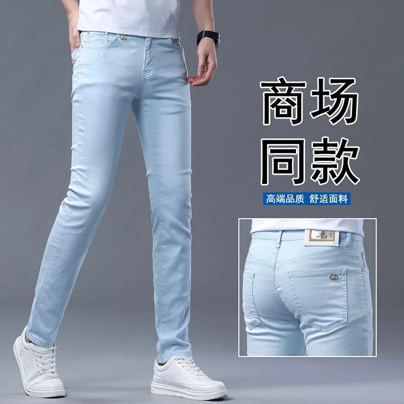 2024 Spring and Autumn New Fashion Solid Color Straight Leg Stretch Jeans Men's Casual Slim Comfortable Breathable Denim Pants