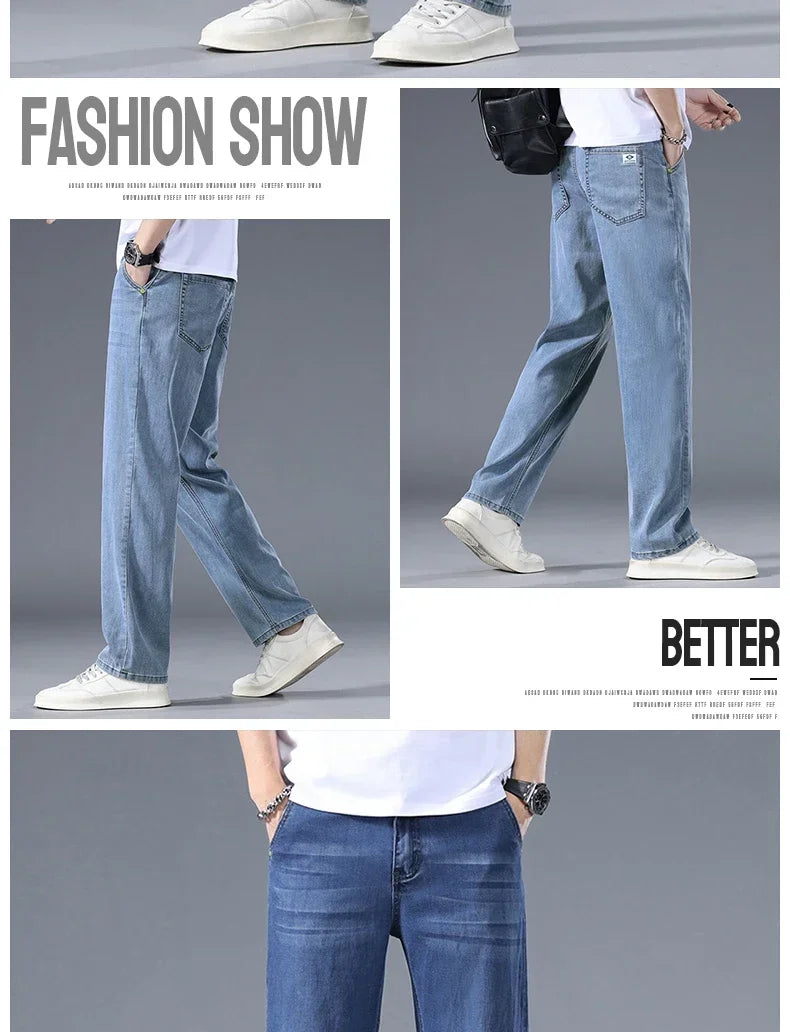 Business Jeans Men's Spring Thin Casual Straight Fashion Loose Brand Pants Comfortable Male Denim Trousers Versatile