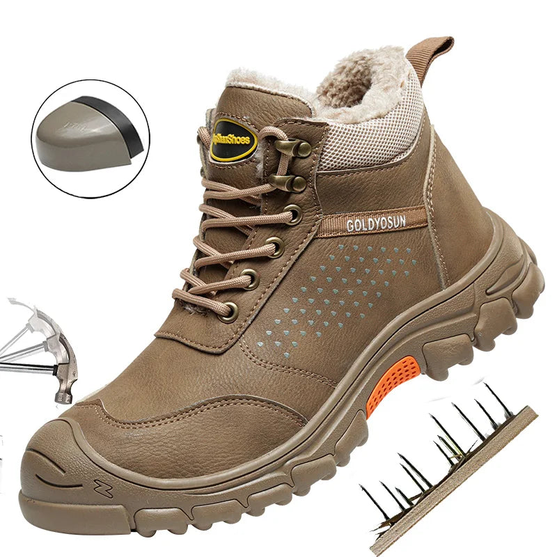 New Winter Thickened Wool Work Safety Shoes For Men Steel Toe Cap Work Boots Non Slip Security Shoes Male Snow Boots