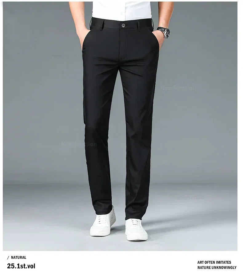 Summer New Men's Bamboo Fiber Slim Business Casual Pants Fashion Classic Breathable Designer Formal Long Trouser Male Clothing