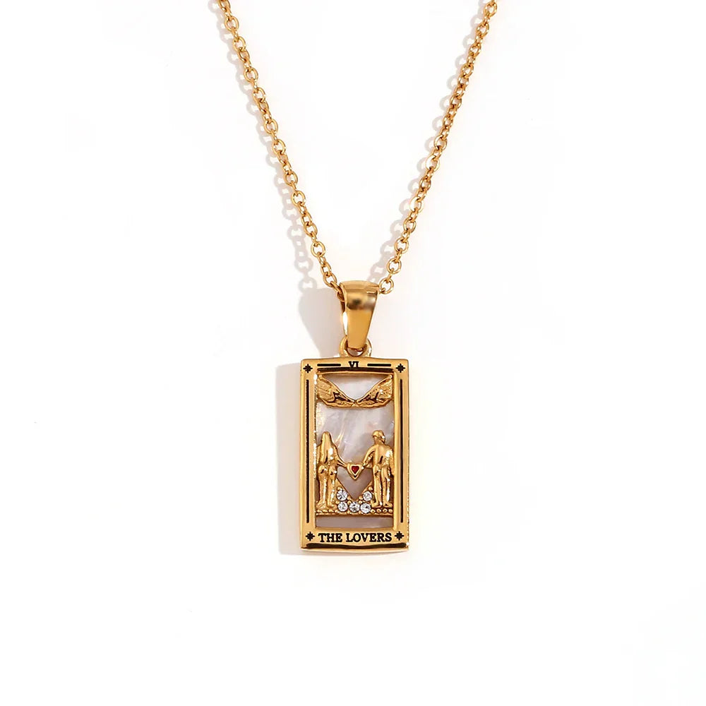 Original New Tarot Queen Lover Magician Moon Necklace Tarnish Free Stainless Steel Jewelry 18K Gold Plated Decoration