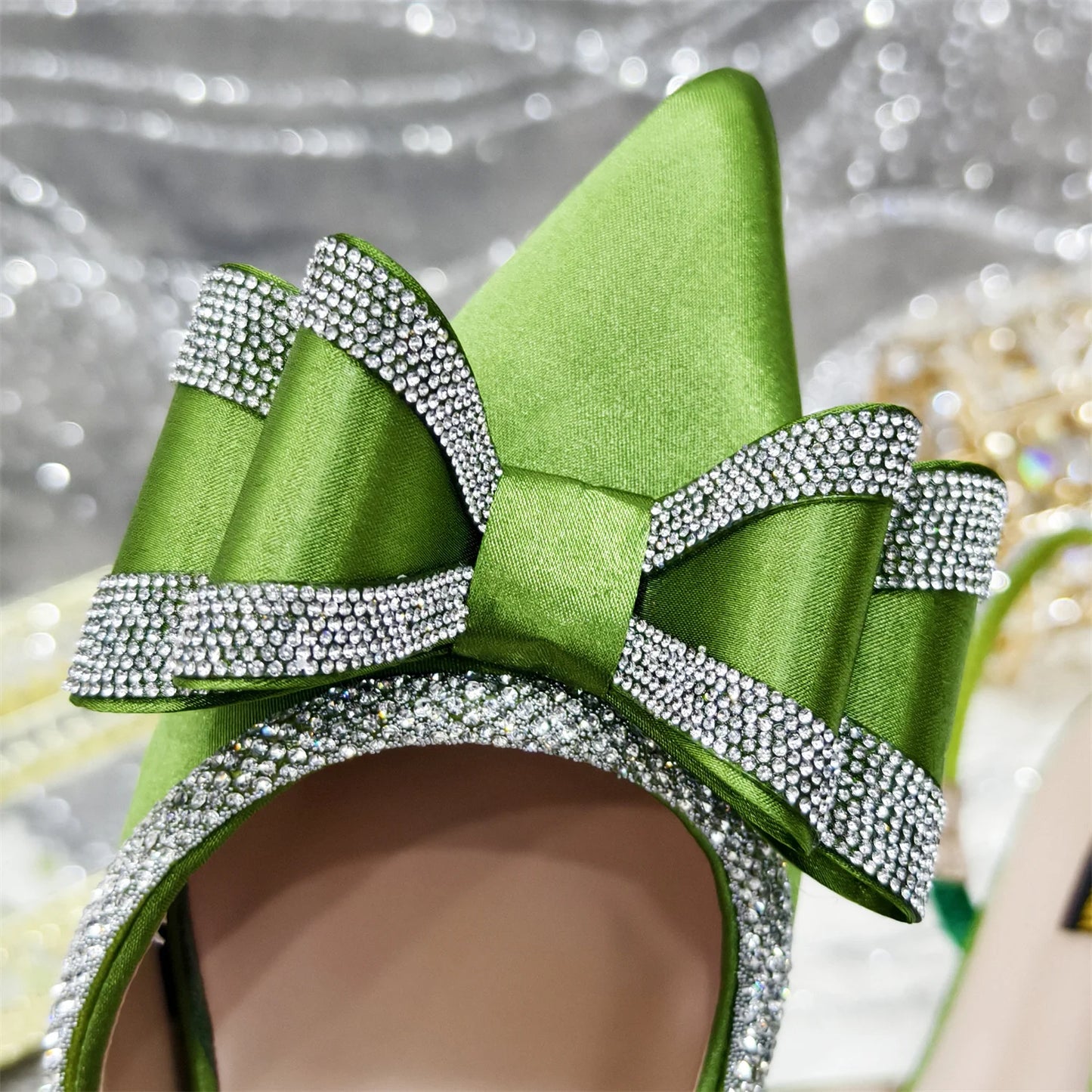 New Olive Green Pointed Toe INS Party Wedding Italy Design Women's High Heels Shoes and Bag to Match Italian