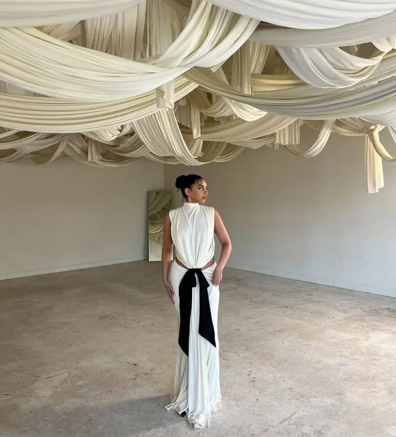 Sexy Elegant Backless Bow Lace Up Maxi Dress Women Sleeveless Hollow Out Party Evening Long Dresses White Purple Robes