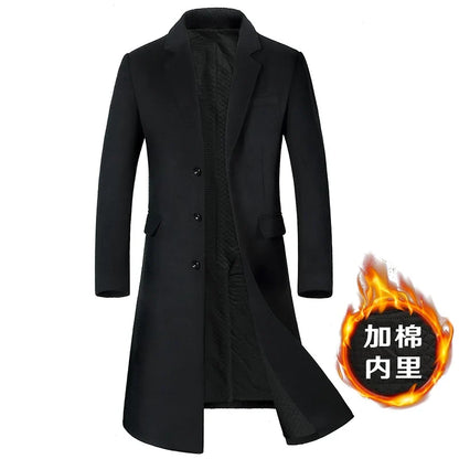 Sobretudo Masculino de Lã de Alta Qualidade Outono Inverno Casaco Trench Longo da Moda Algodão Grosso Acima do Joelho M-4XL