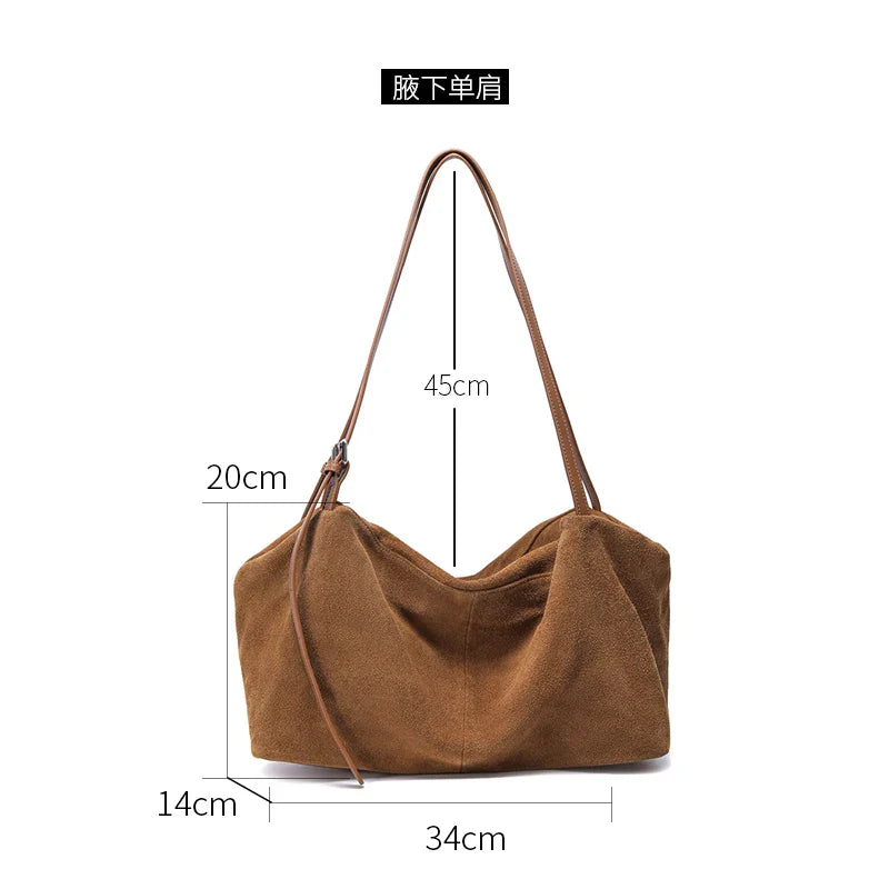 Women's Natural Nuede Genuine Leather Handbags Ladies large capacity Tote Bag Female Design Luxury Commuting Yoga Bag  hobo bag