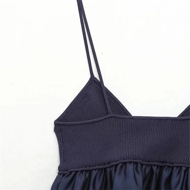 Blue Knitted Top Female Sleeveless Crop Tops Women 2024 Summer Backless Corset Top Woman Patchwork Ruffle Beach Tank Tops