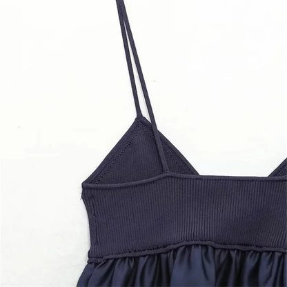 Blue Knitted Top Female Sleeveless Crop Tops Women 2024 Summer Backless Corset Top Woman Patchwork Ruffle Beach Tank Tops