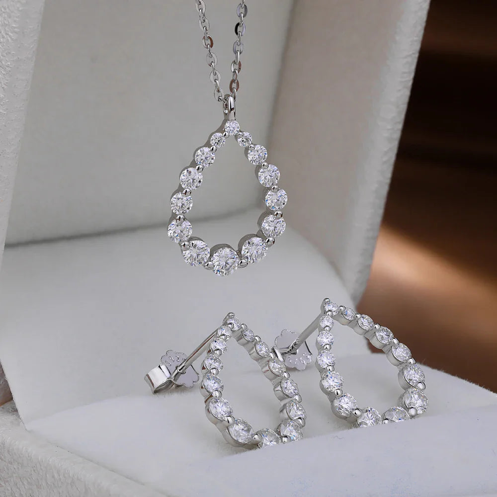 Hollow Waterdrop Full Moissanite Diamond Pendant Necklace For Women S925 Silver Plated 18k Gold Teardrop Neckchain Fine Jewelry
