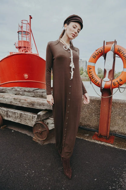 Maxi dress woman fashion V neck comfortable button dress