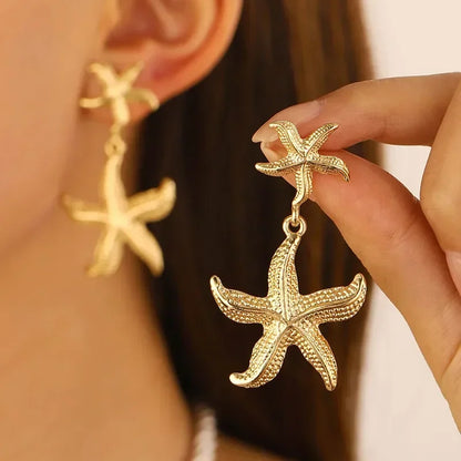 1 Pair Geometric Temperament Casual Starfish Stud Earrings Summer Simple Beach Vacation Style Earrings Ocean Jewelry Gift