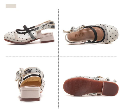 Mesh Black White Polka Dot Shoes Sandals for Girls with Heels Mules Sling Back Shoes for Girls Luxury Shoes for Girls To Dress
