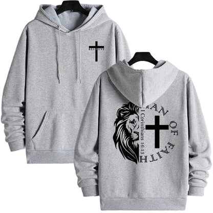 Hoodies 2026 Fall Winter Hooded Long Sleeve Sweatshirts Man Of Faith Lion Print Hoody Outerwear