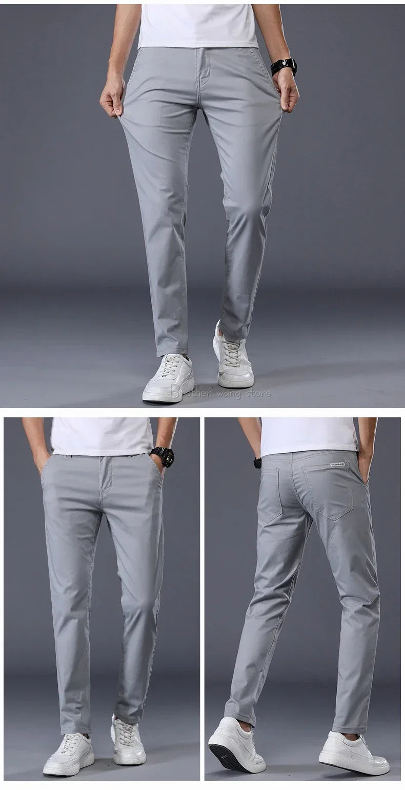 7 Colors Summer Thin Men's Casual Pants Stretch Cotton Slim Fashion Business Trousers High Quality Male Clothes
